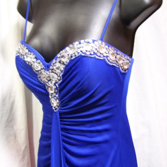 FINAL Evening Gown Prom Onyx Nite Vivid Sapphire Blue & Silver Size 4 NWOT - Picture 1 of 5
